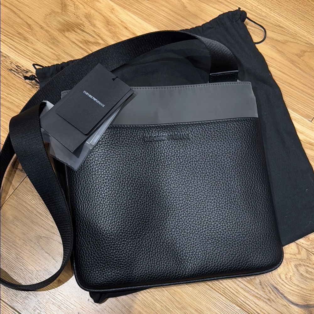 Emporio Armani Black Leather Messenger Bag